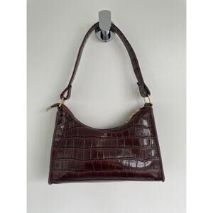 Chocolate Brown Patent Faux Croc Shoulder Bag with Gold Hardware 👜🤎